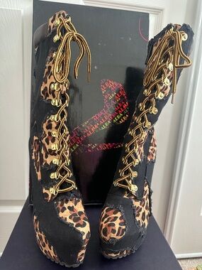 Alba Leopard-Print Lace-Up Platform Boots - Black & Brown